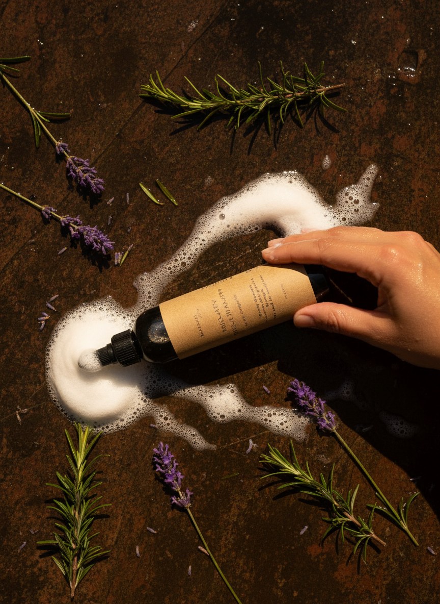 Dark warm horizontal bottle with foam