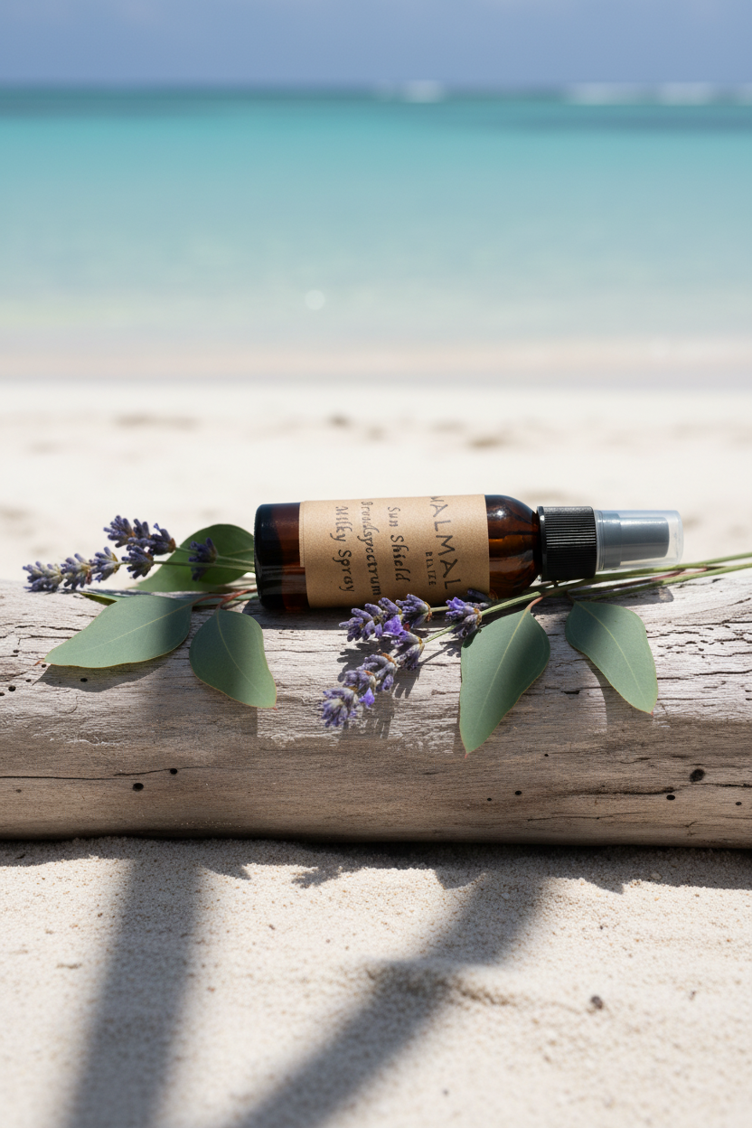 Sun Shield on driftwood in bright sunlight